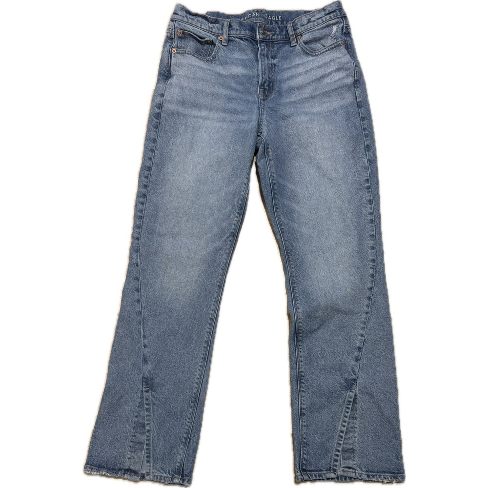 American Eagle Split Hem Straight Leg Jeans Women 10 Regular Medium Wash Denim